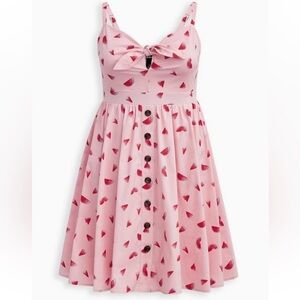 Torrid Retro Pink Watermelon Poplin Mini Skater Dress